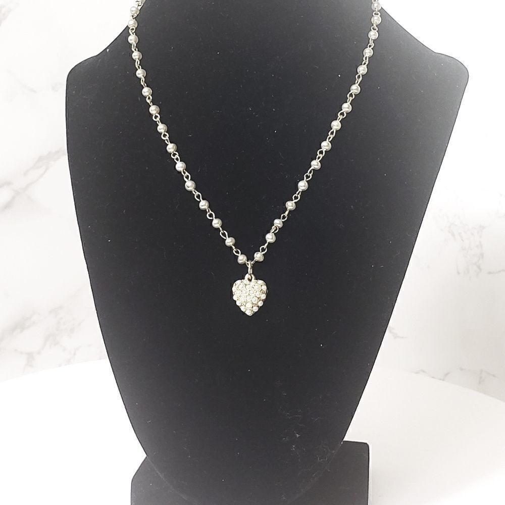 ARTISAN RECYCLED JEWELRY Goldtone & Pearls Heart Necklace Valentine's Day
